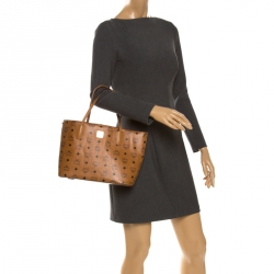 MCM Cognac Visetos Coated Canvas Tote