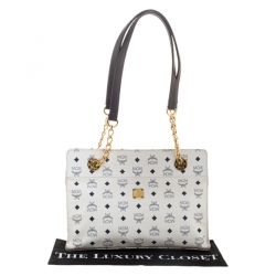 MCM White/Black Visetos Coated Canvas Chain Tote