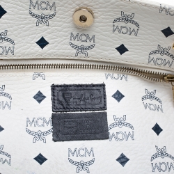 MCM White/Black Visetos Coated Canvas Chain Tote