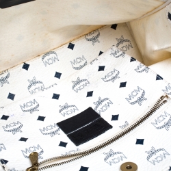 MCM White/Black Visetos Coated Canvas Chain Tote