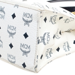 MCM White/Black Visetos Coated Canvas Chain Tote