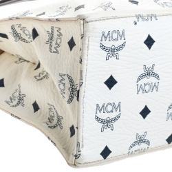 MCM White/Black Visetos Coated Canvas Chain Tote