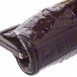 MCM Brown/Purple Croc Effect Patent Leather Frame Clutch