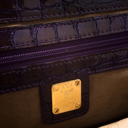 MCM Brown/Purple Croc Effect Patent Leather Frame Clutch