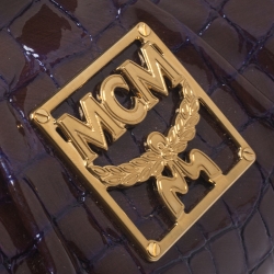 MCM Brown/Purple Croc Effect Patent Leather Frame Clutch