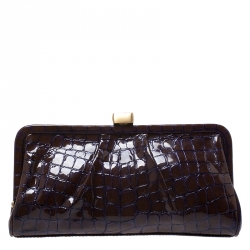 MCM Brown/Purple Croc Effect Patent Leather Frame Clutch