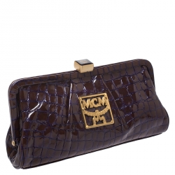 MCM Brown/Purple Croc Effect Patent Leather Frame Clutch