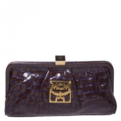 MCM Brown/Purple Croc Effect Patent Leather Frame Clutch