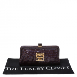 MCM Brown/Purple Croc Effect Patent Leather Frame Clutch