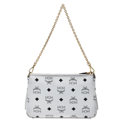 Pre Owned MCM White Visetos Coated Canvas Crossbody Bag