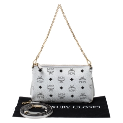 Pre Owned MCM White Visetos Coated Canvas Crossbody Bag