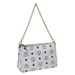 Pre Owned MCM White Visetos Coated Canvas Crossbody Bag