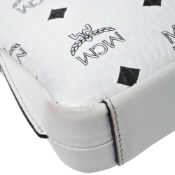 Pre Owned MCM White Visetos Coated Canvas Crossbody Bag