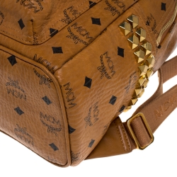 MCM Cognac Visetos Coated Canvas Medium Studs Stark Backpack