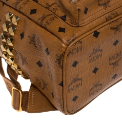 MCM Cognac Visetos Coated Canvas Medium Studs Stark Backpack