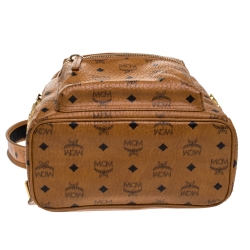MCM Cognac Visetos Coated Canvas Medium Studs Stark Backpack