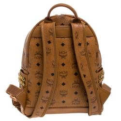 MCM Cognac Visetos Coated Canvas Medium Studs Stark Backpack