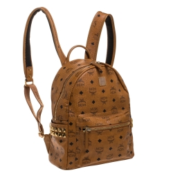 MCM Cognac Visetos Coated Canvas Medium Studs Stark Backpack