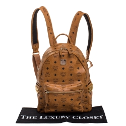MCM Cognac Visetos Coated Canvas Medium Studs Stark Backpack
