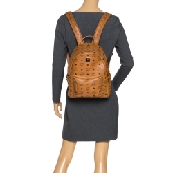 MCM Cognac Visetos Coated Canvas Medium Studs Stark Backpack