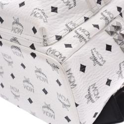 Pre Owned MCM White Visetos Coated Canvas Stark Studs Backpack