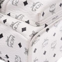 Pre Owned MCM White Visetos Coated Canvas Stark Studs Backpack