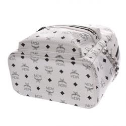 Pre Owned MCM White Visetos Coated Canvas Stark Studs Backpack