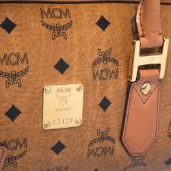 MCM Cognac Visetos Coated Canvas Heritage Boston Bag