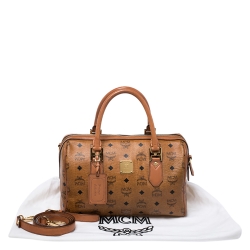 MCM Cognac Visetos Coated Canvas Heritage Boston Bag