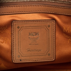 MCM Cognac Visetos Coated Canvas Heritage Boston Bag