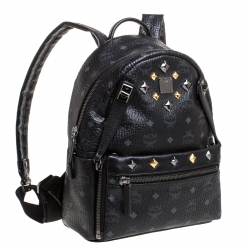 MCM Black Visetos Coated Canvas Medium Studs Stark Backpack
