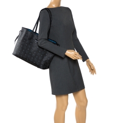 Pre Owned MCM Black Visetos Coated Canvas Medium Anya Shopper Tote