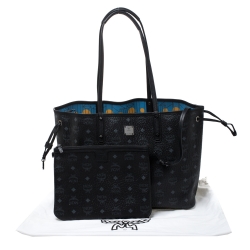 Pre Owned MCM Black Visetos Coated Canvas Medium Anya Shopper Tote