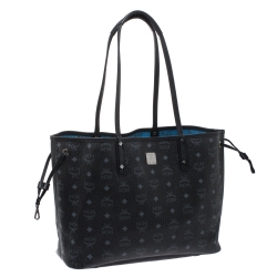 Pre Owned MCM Black Visetos Coated Canvas Medium Anya Shopper Tote