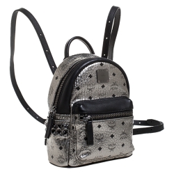 MCM Silver Visetos Coated Canvas Mini Studs Stark Backpack