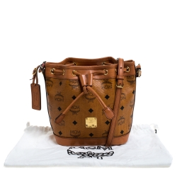 MCM Brown Visetos Coated Canvas Drawstring Shoulder Bag