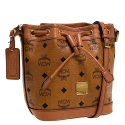 MCM Brown Visetos Coated Canvas Drawstring Shoulder Bag