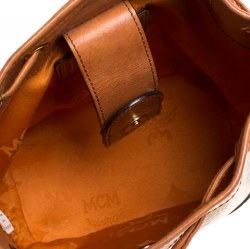 MCM Brown Visetos Coated Canvas Drawstring Shoulder Bag