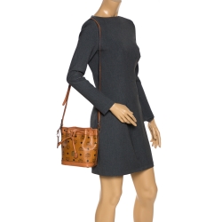 MCM Brown Visetos Coated Canvas Drawstring Shoulder Bag