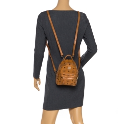 MCM Brown Visetos Coated Canvas X-Mini Bebe Boo Backpack