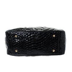 Pre Owned MCM Black Croc Embossed Leather Satchel