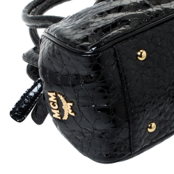 Pre Owned MCM Black Croc Embossed Leather Satchel