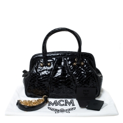 Pre Owned MCM Black Croc Embossed Leather Satchel