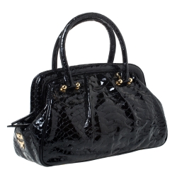Pre Owned MCM Black Croc Embossed Leather Satchel