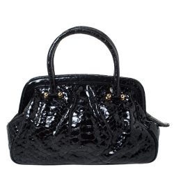 Pre Owned MCM Black Croc Embossed Leather Satchel