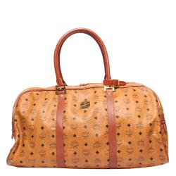 MCM Cognac Visetos Canvas Vintage Boston Bag