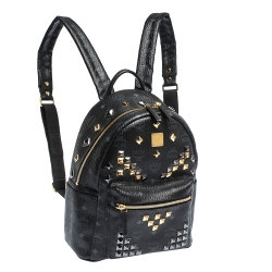 Pre Owned MCM Black Visetos Coated Canvas and Leather Small Studs Stark Backpack