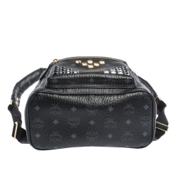 Pre Owned MCM Black Visetos Coated Canvas and Leather Small Studs Stark Backpack