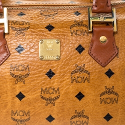 MCM Cognac Visetos Coated Canvas Small Heritage Boston Bag