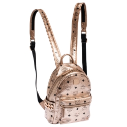 MCM Metallic Peach Visetos Coated Canvas and Leather Studs Stark Backpack